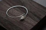 925 Silver Ginkgo Leaf Pearl Bangle Bracelet