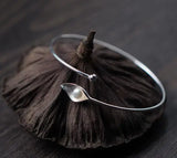 925 Silver Ginkgo Leaf Pearl Bangle Bracelet