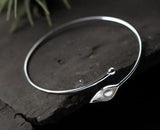 925 Silver Ginkgo Leaf Pearl Bangle Bracelet