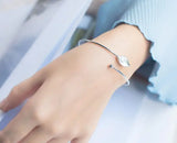 925 Silver Ginkgo Leaf Pearl Bangle Bracelet