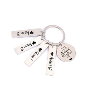 Auntie's Personalized Keychain Set - Engraved Name Pendant Gift