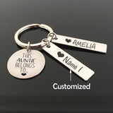 Auntie's Personalized Keychain Set - Engraved Name Pendant Gift