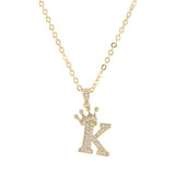 Zircon Crown Letter Necklace Choker Pendant Jewelry