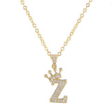 Zircon Crown Letter Necklace Choker Pendant Jewelry