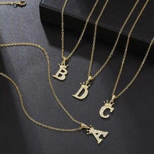 Zircon Crown Letter Necklace Choker Pendant Jewelry