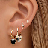 Enamel Heart Stud Dangle Earrings for Women Plated Piercing Hoop