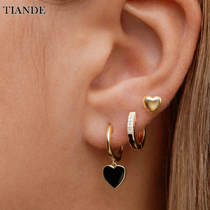 Enamel Heart Stud Dangle Earrings for Women Plated Piercing Hoop