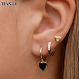 Enamel Heart Stud Dangle Earrings for Women Plated Piercing Hoop