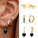 Enamel Heart Stud Dangle Earrings for Women Plated Piercing Hoop