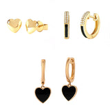 Enamel Heart Stud Dangle Earrings for Women Plated Piercing Hoop
