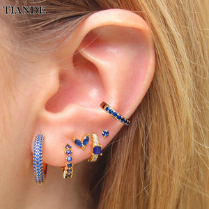 Navy CZ Zircon Hoop Earrings Set Women's Jewelry