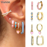 Heart Dangle Earrings CZ Zircon Enamel Piercing