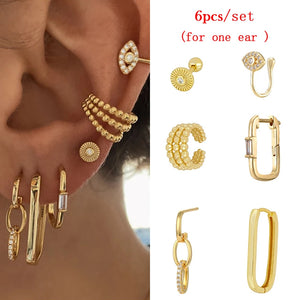 Boho Piercing Ear Cuff Women's Stud Hoop Earrings Set
