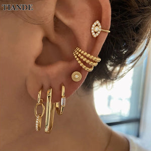 Boho Piercing Ear Cuff Women's Stud Hoop Earrings Set