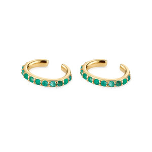 Green Zircon Hoop Drop Earrings & Ear Cuff Set