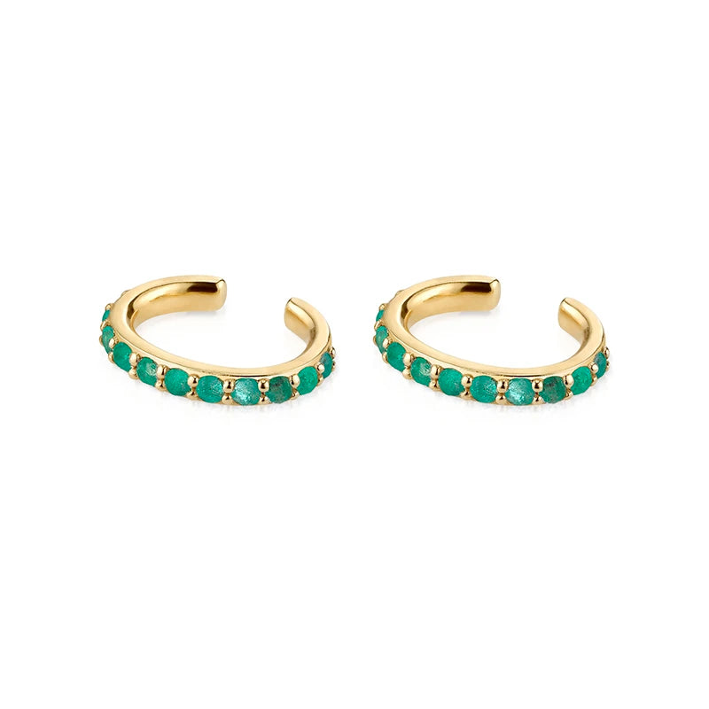 Green Zircon Hoop Drop Earrings & Ear Cuff Set