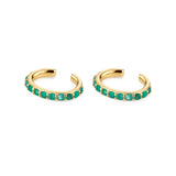 Green Zircon Hoop Drop Earrings & Ear Cuff Set
