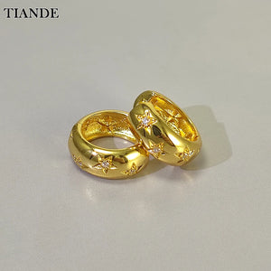 Plated Star Big Hoop Earrings CZ Zircon Party Jewelry Accessories