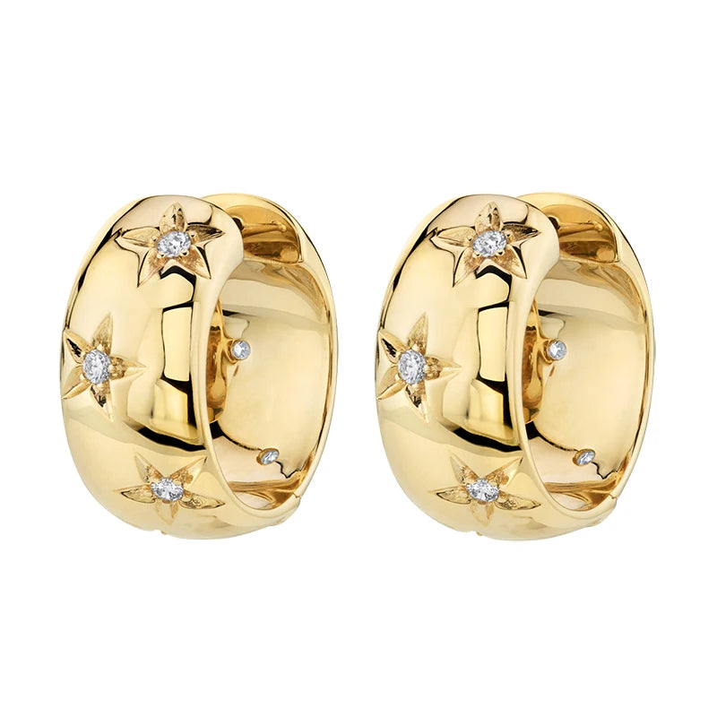 Plated Star Big Hoop Earrings CZ Zircon Party Jewelry Accessories