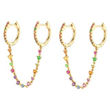 Silver Plated Chain Hoop Earrings with Zircon EarCuff