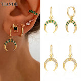 Green Zircon Crescent Moon Dangle Earrings