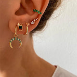 Green Zircon Crescent Moon Dangle Earrings
