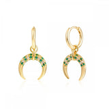 Green Zircon Crescent Moon Dangle Earrings