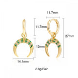 Green Zircon Crescent Moon Dangle Earrings