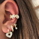 Silver Plated Heart Dangle Earrings CZ Zircon Piercing Hoop Drop Jewelry