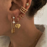 Silver Plated Heart Dangle Earrings CZ Zircon Piercing Hoop Drop Jewelry