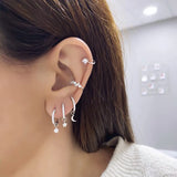 Silver Plated Heart Dangle Earrings CZ Zircon Piercing Hoop Drop Jewelry