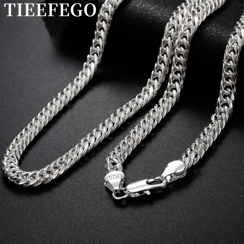 925 Silver 6mm Side Chain Necklace 20/22/24 In Charm Jewelry Gift