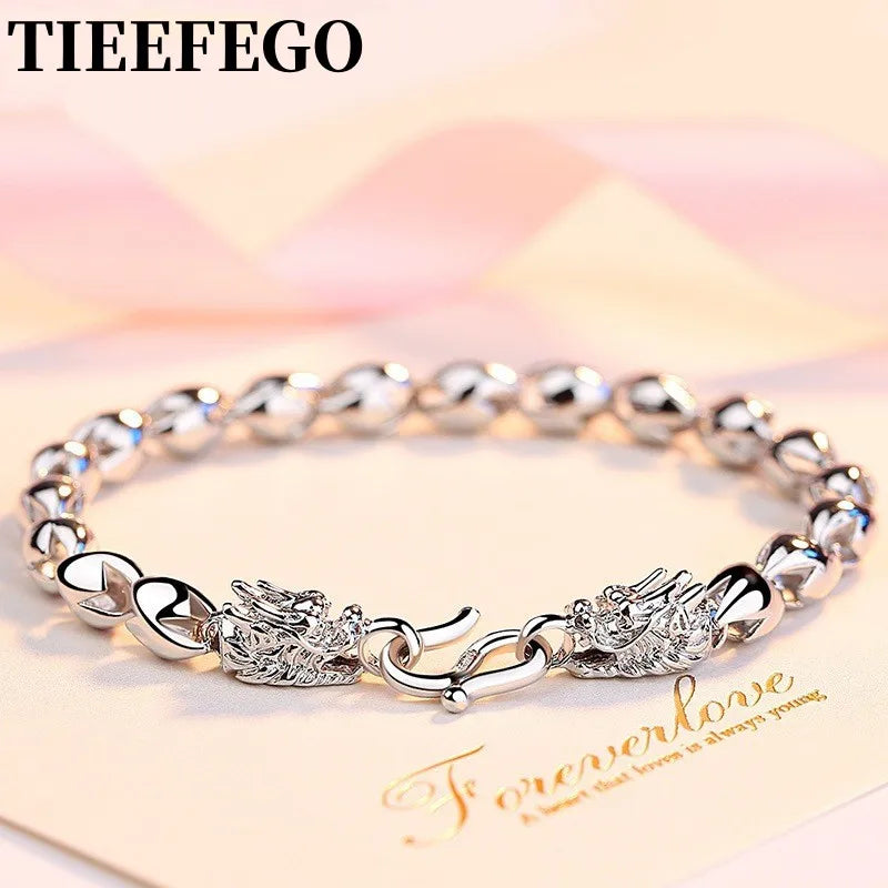 925 Sterling Silver Bracelet Men Chinese Style Dragon Bracelet