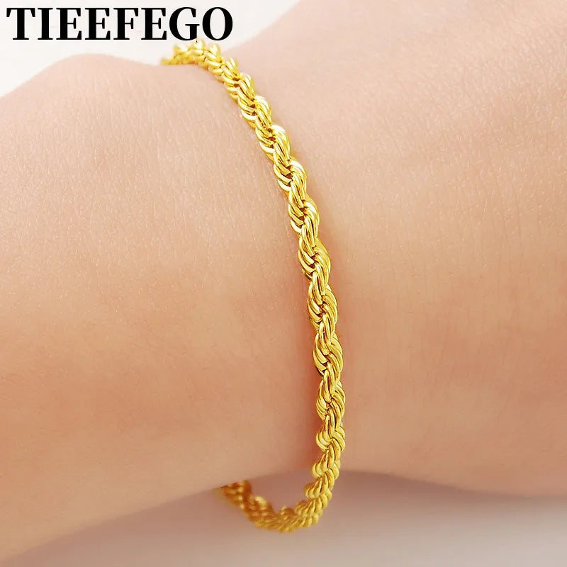 24K Twisted Rope Plated Bracelet 3MM Wedding Jewelry