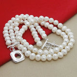 8mm Double Natural Pearls Chain Necklace 925 Sterling Silver Women Wedding