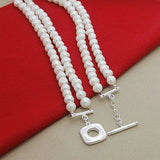 8mm Double Natural Pearls Chain Necklace 925 Sterling Silver Women Wedding