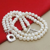 8mm Double Natural Pearls Chain Necklace 925 Sterling Silver Women Wedding