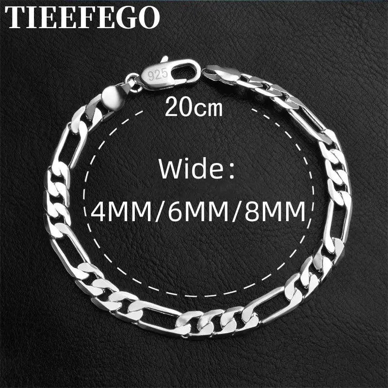 925 Silver Chain Bracelet 4/6/8mm Wedding Jewelry
