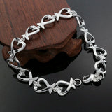 925 Silver Heart to Heart Bracelet Wedding Glamour Jewelry