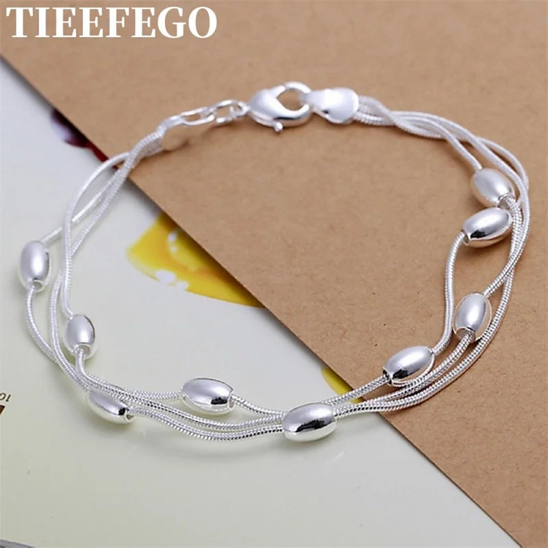 925 Silver Bead Bracelet Chain for Women Lady Wedding