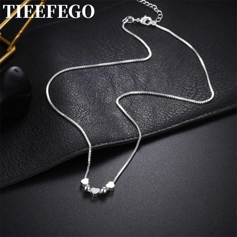 925 Silver Brushed Heart Pendant Clavicle Chain Women Necklace