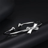 925 Silver Bow Bracelet Cuff Women's Bracelet Party Wedding Jewelry