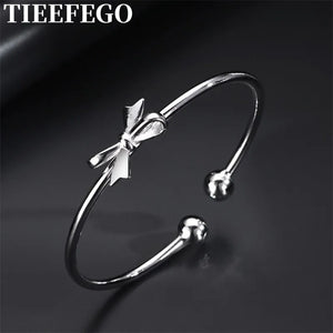925 Silver Bow Bracelet Cuff Women's Bracelet Party Wedding Jewelry