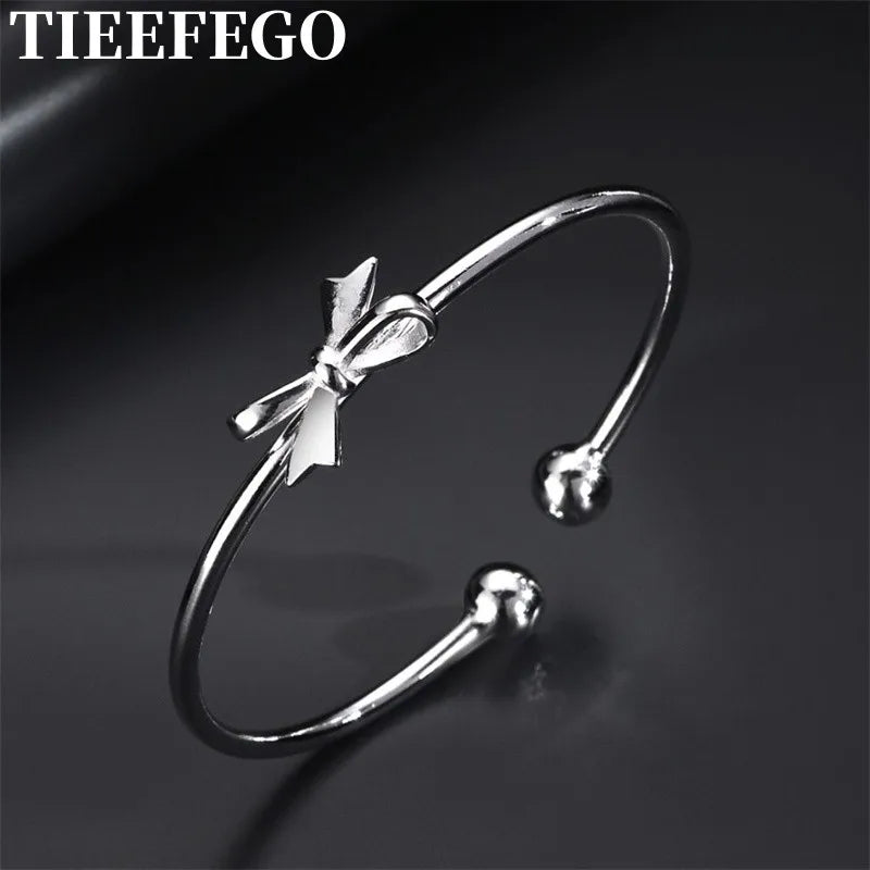 925 Silver Bow Bracelet Cuff Women's Bracelet Party Wedding Jewelry