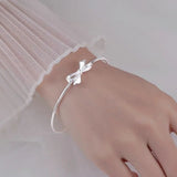 925 Silver Bow Bracelet Cuff Women's Bracelet Party Wedding Jewelry