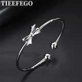 925 Silver Bow Bracelet Cuff Women's Bracelet Party Wedding Jewelry