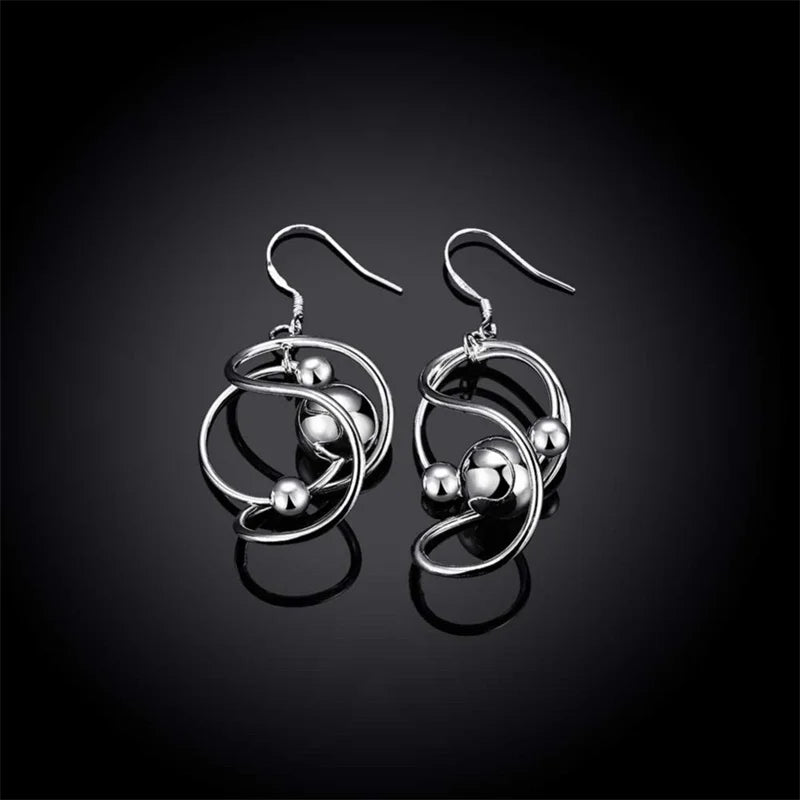 925 Silver Twisted Ball Dangle Earrings Vintage Style Wedding Jewelry