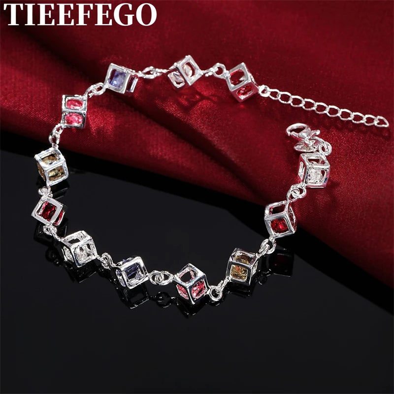 925 Silver Zircon Checkered Bracelet For Ladies