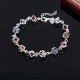 925 Silver Zircon Checkered Bracelet For Ladies