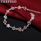 925 Silver Zircon Checkered Bracelet For Ladies